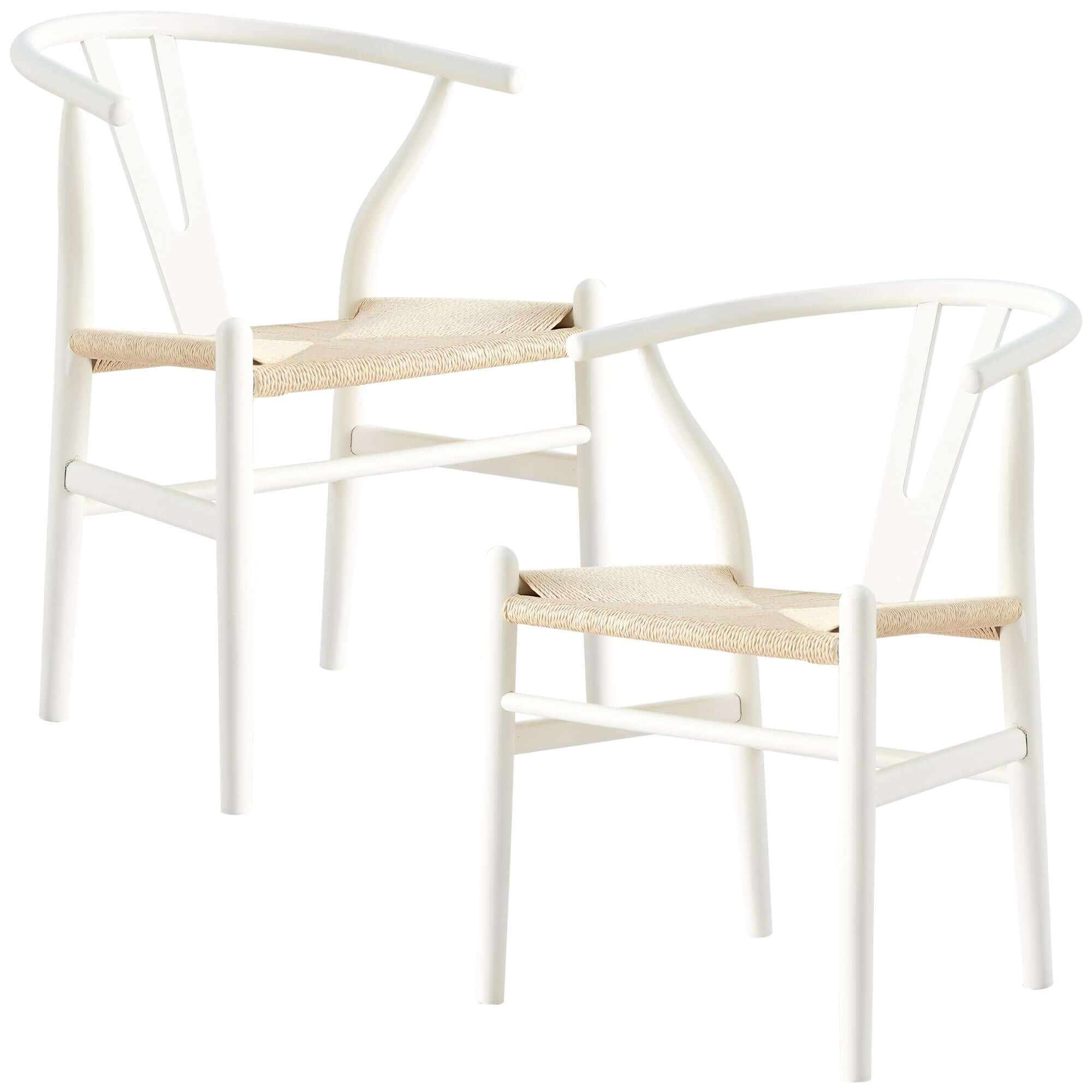 Anemone Set of 2 Wishbone Dining Chair Beech Timber Replica Hans Wenger - White-Upinteriors