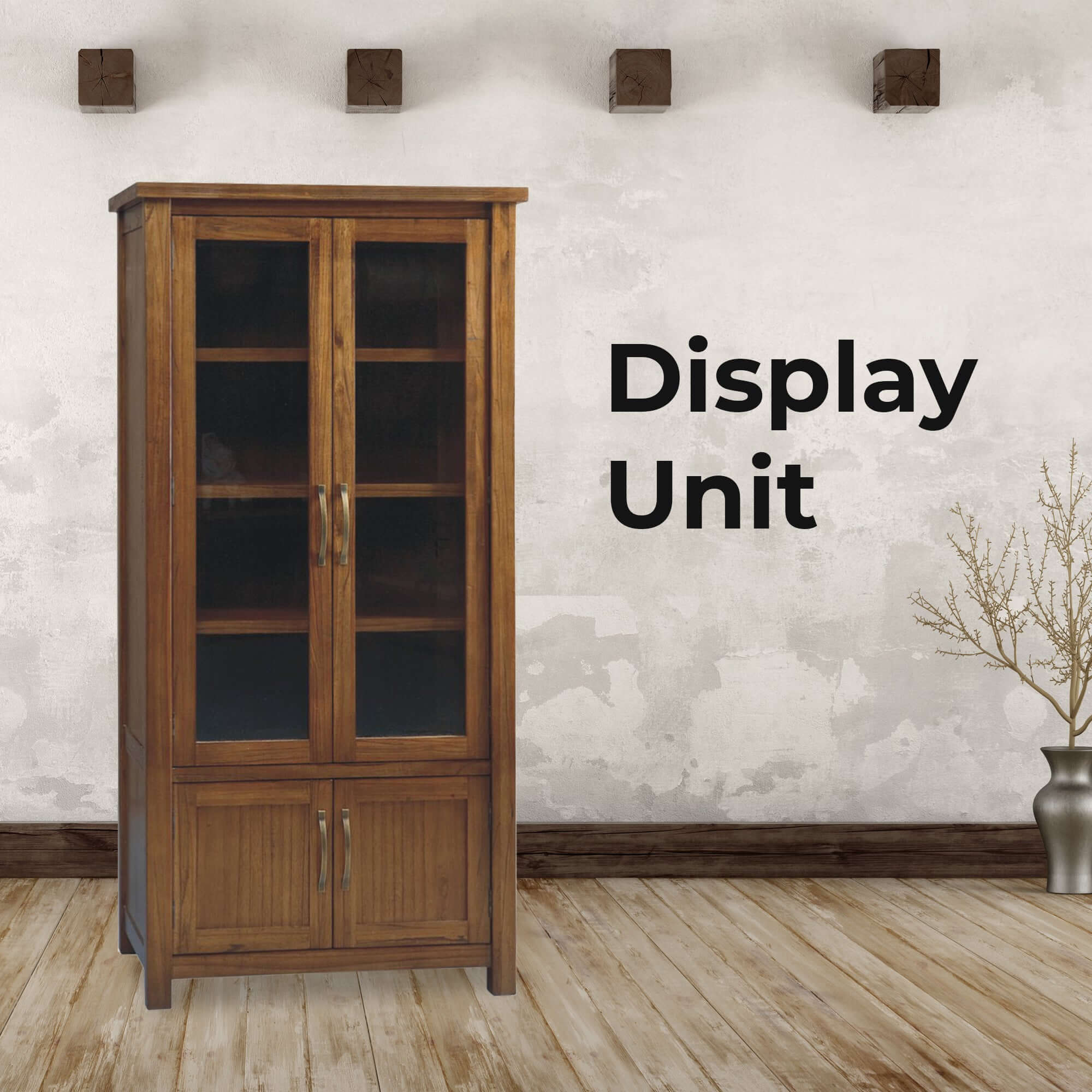 Birdsville Display Unit Glass Door Bookcase Solid Mt Ash Timber Wood - Brown-Upinteriors