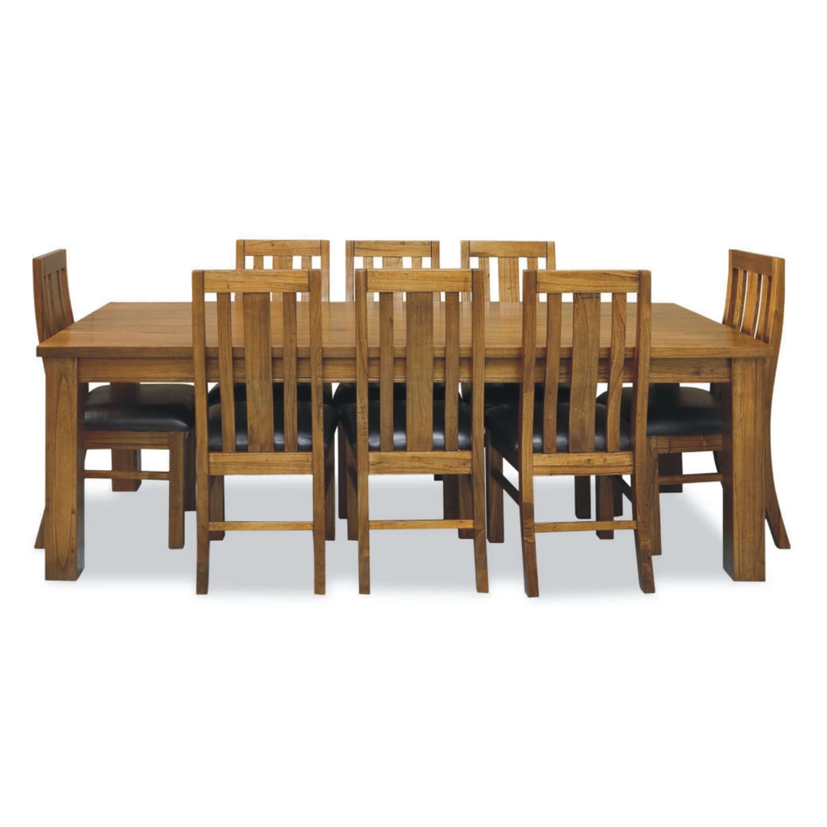 Birdsville 9pc Dining Set 225cm Table 8 PU Seat Chair Solid Mt Ash Wood - Brown-Upinteriors