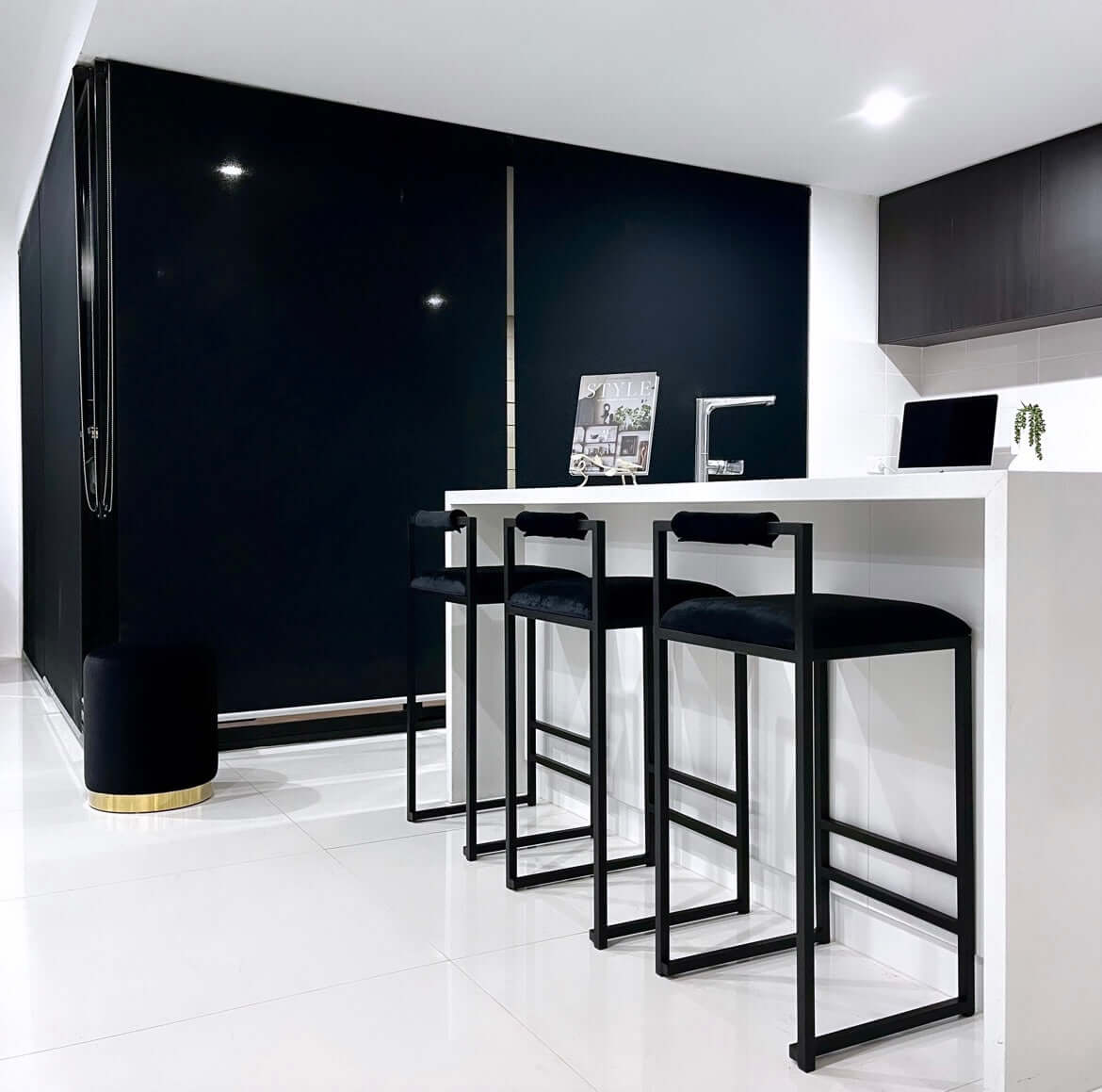 Interior Ave - La Maison Designer Black Velvet Bar Stool - Set of 2-Upinteriors