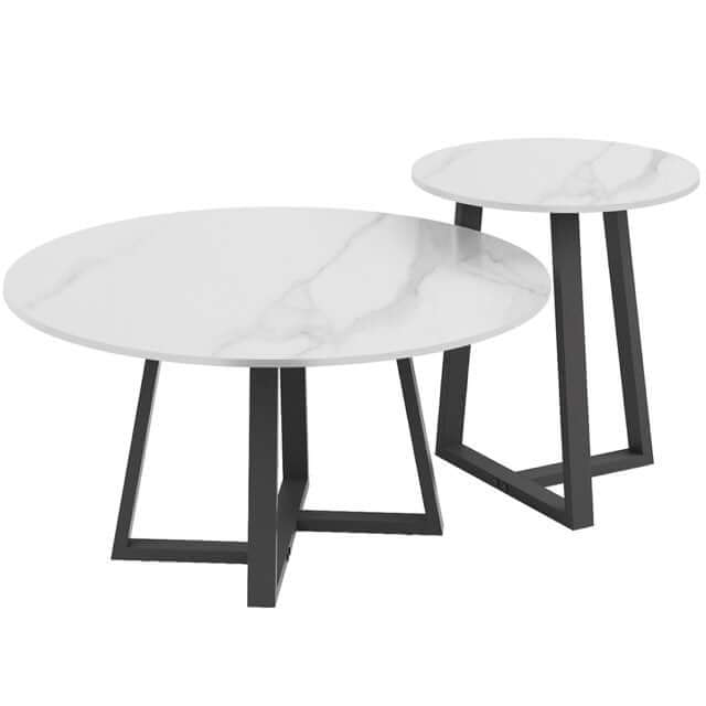 Interior Ave - Broadway Two Tier Marble White Stone Coffee Table Set-Upinteriors
