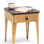 Modern Bedside Table in Brass Finish with Storage Drawer and Wood Top-Upinteriors