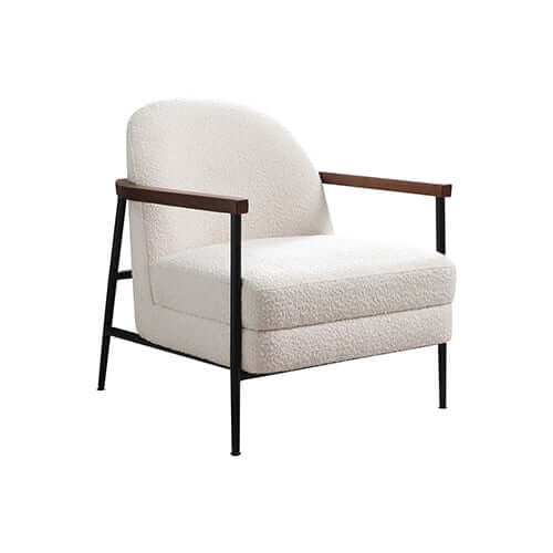 Denmark Arm Chair Polyester Fabric Upholstery Wooden Structure Solid Foam Black Metal Legs-Upinteriors