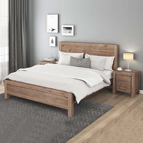 3-Piece Solid Wood Veneered Bedroom Suite in Double Size-Upinteriors