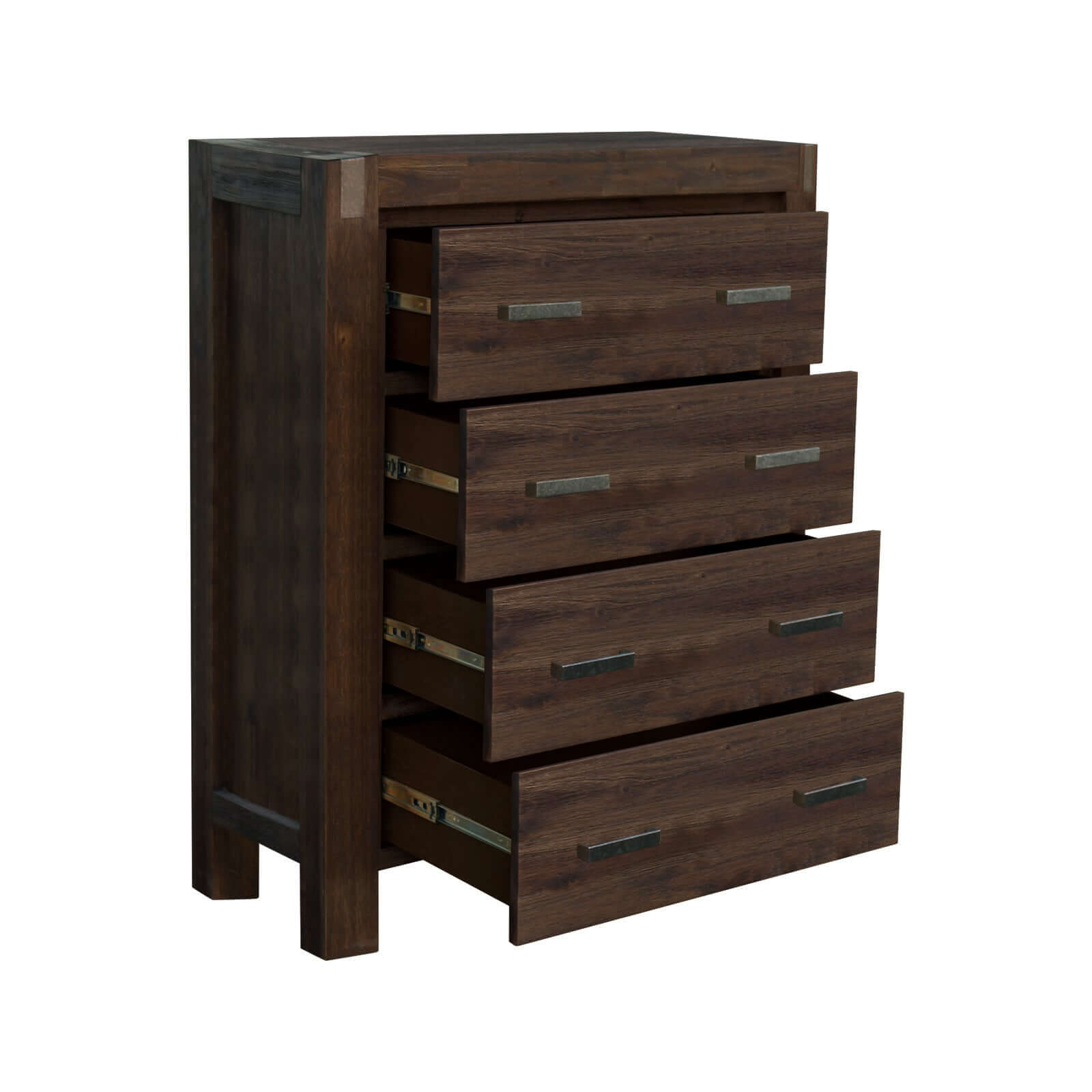 Buy 5 pieces bedroom suite in solid wood veneered acacia construction timber slat king size chocolate colour bed bedside - upinteriors-Upinteriors