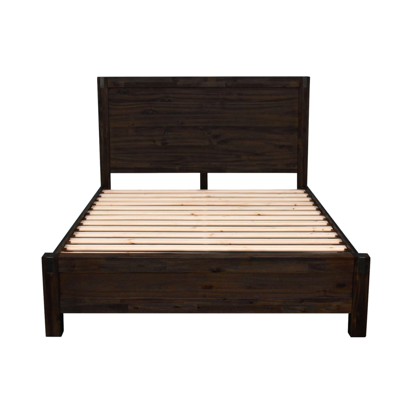Buy 5 pieces bedroom suite in solid wood veneered acacia construction timber slat queen size chocolate colour bed bedside - upinteriors-Upinteriors