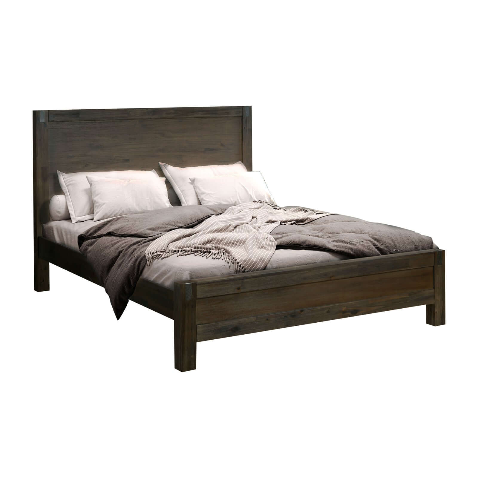 Bed Frame Double Size in Solid Wood Veneered Acacia Bedroom Timber Slat in Chocolate-Upinteriors