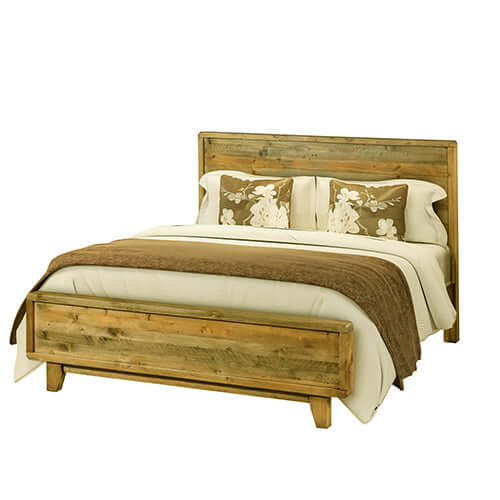 Double Size Wooden Bed Frame in Solid Wood Antique Design Light Brown-Upinteriors
