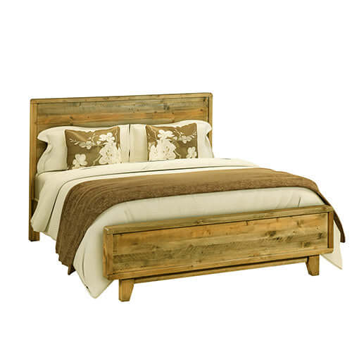 Double Size Wooden Bed Frame in Solid Wood Antique Design Light Brown-Upinteriors