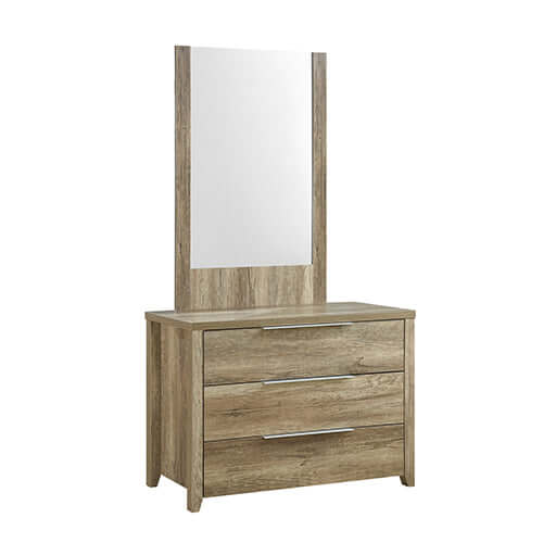 Buy dresser with 3 storage drawers in natural wood like mdf in oak colour with mirror - upinteriors-Upinteriors