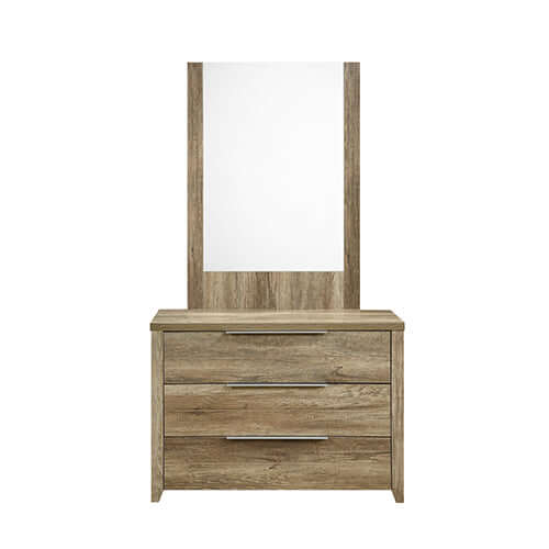 Dresser with 3 Storage Drawers in Natural Wood like MDF in Oak Colour with Mirror-Upinteriors
