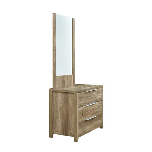 Dresser with 3 Storage Drawers in Natural Wood like MDF in Oak Colour with Mirror-Upinteriors