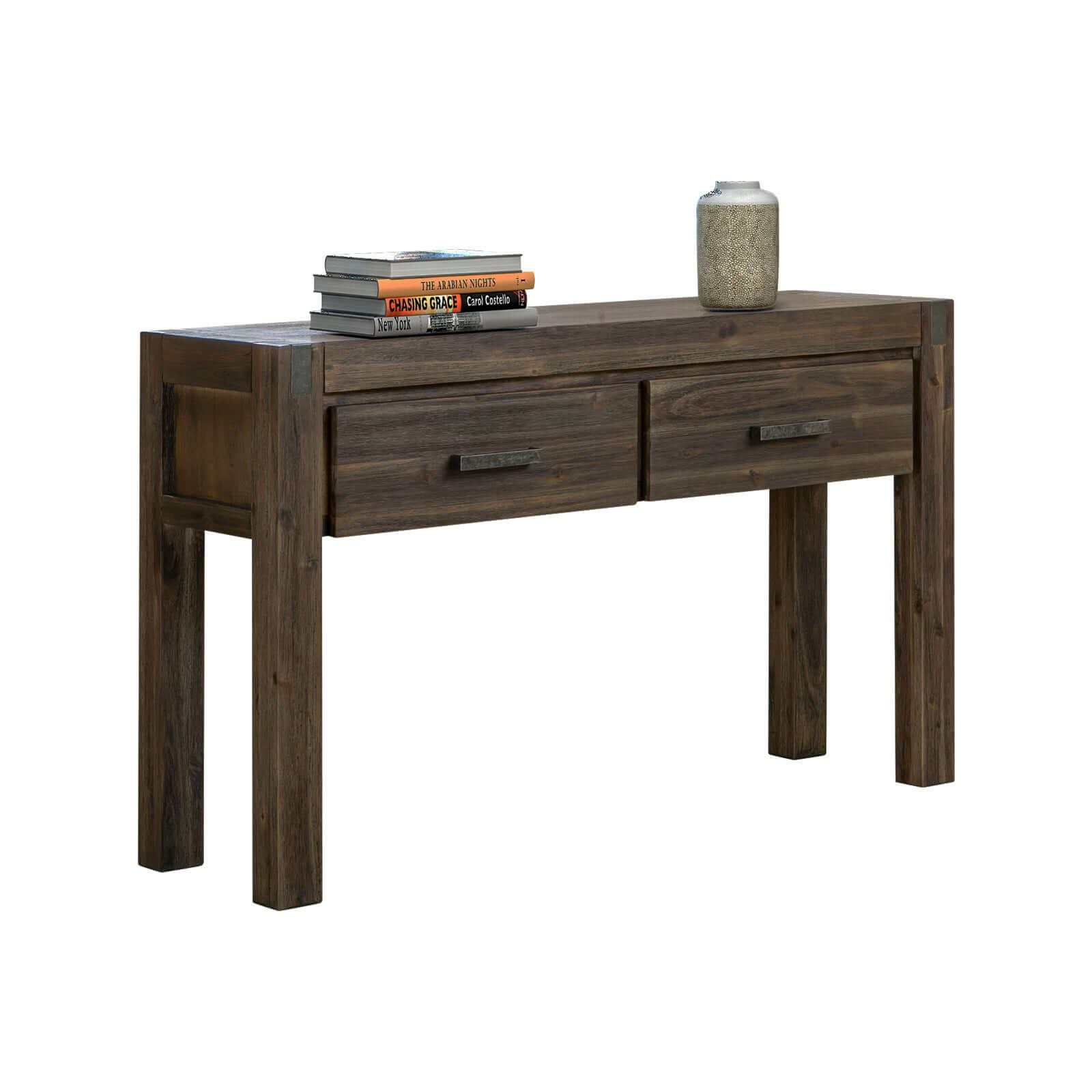 Hall Table 2 Storage Drawers Solid Acacia Wooden Frame Hallway in Chocolate Color-Upinteriors