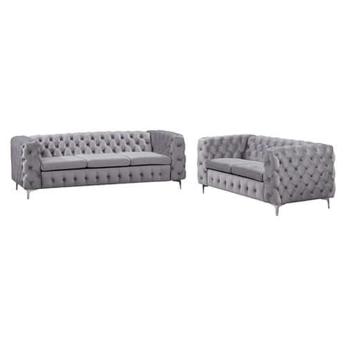 Buy 3+2 Seater Sofa Classic Button Tufted Lounge in Grey Velvet Fabric – Upinteriors-Upinteriors