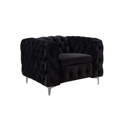Buy 3+2+1 Seater Sofa Classic Button Tufted Lounge in Black Velvet Fabric – Upinteriors-Upinteriors