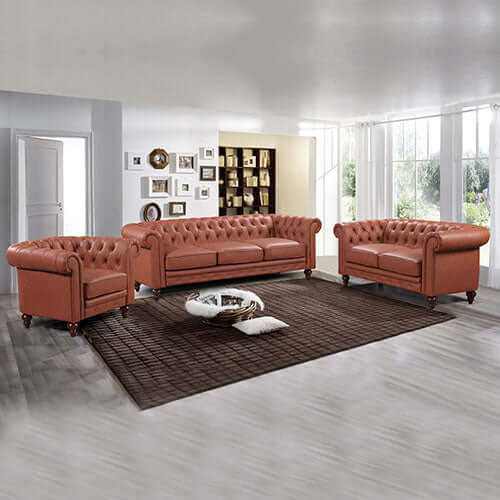 Buy 3+2+1 Seater Brown Sofa Lounge Chesterfireld Style Button Tufted – Upinteriors-Upinteriors