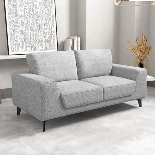 Light Grey Fabric 2-Seater Sofa with Solid Wooden Frame and Black Legs-Upinteriors