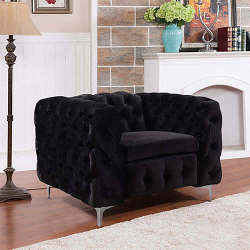Buy Single Seater Black Sofa Classic Armchair Button Tufted in Velvet Fabric – Upinteriors-Upinteriors