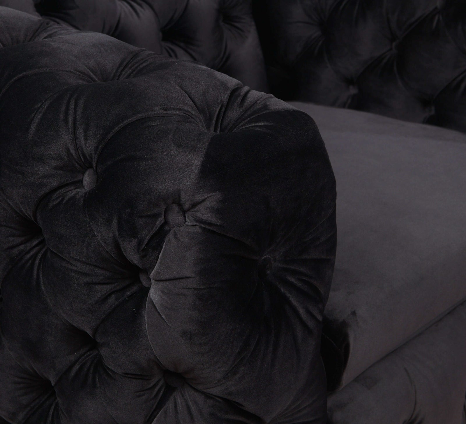 Single Seater Black Sofa Classic Armchair Button Tufted in Velvet Fabric with Metal Legs-Upinteriors