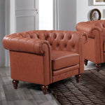 Single Seater Brown Sofa Armchair for Lounge Chesterfireld Style Button Tufted in Faux Leather-Upinteriors
