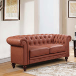 2 Seater Brown Sofa Lounge Chesterfireld Style Button Tufted in Faux Leather-Upinteriors