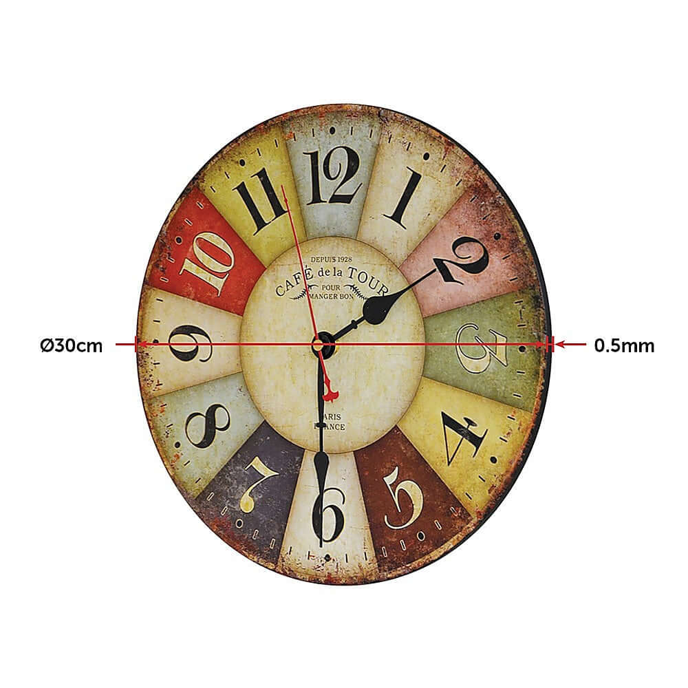 Large Colourful Wall Clock Kitchen Office Retro Timepiece-Upinteriors