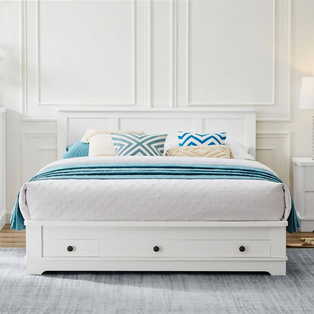 Margaux White Coastal Lifestyle Bedframe with Storage Drawers Double-Upinteriors