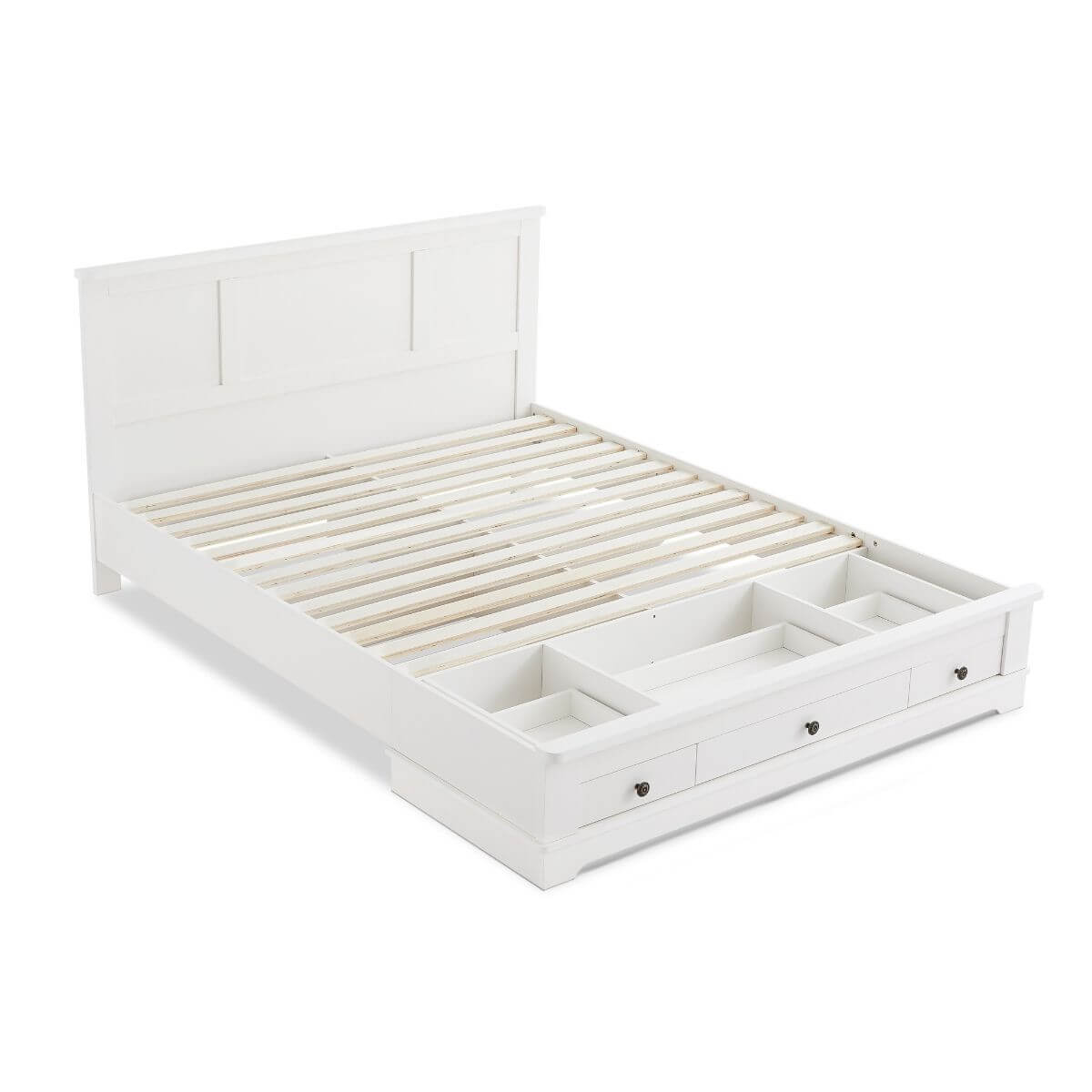 Margaux White Coastal Lifestyle Bedframe with Storage Drawers King-Upinteriors