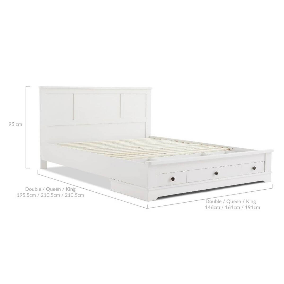Margaux White Coastal Lifestyle Bedframe with Storage Drawers Queen-Upinteriors