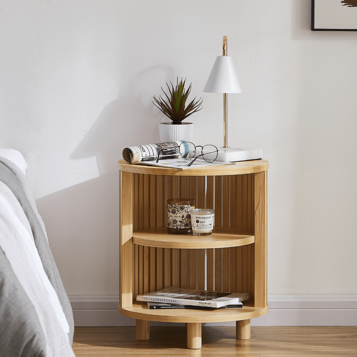 Henley Round Wooden Bedside Table-Upinteriors