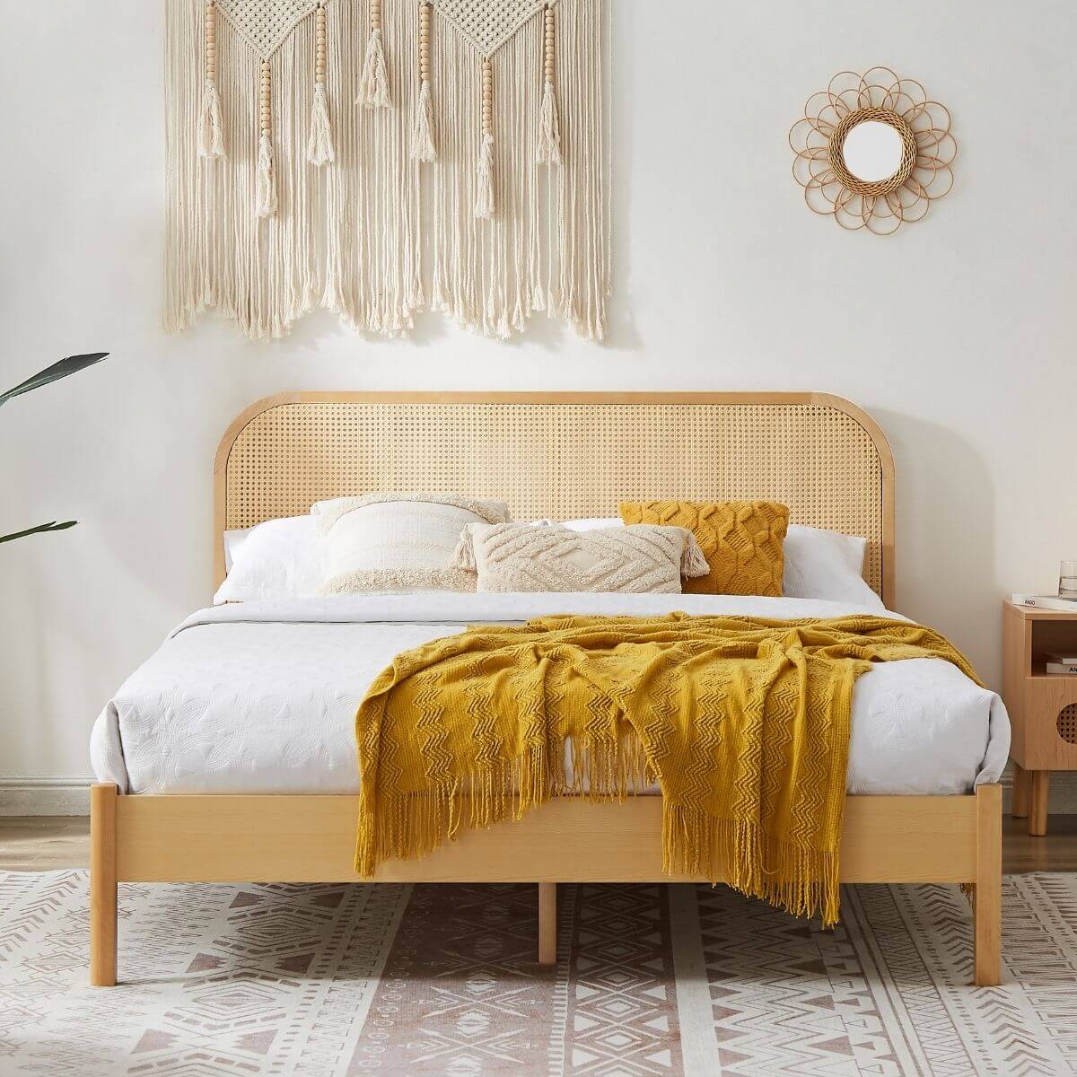 Lulu Bed Frame with Curved Rattan Bedhead - Double-Upinteriors