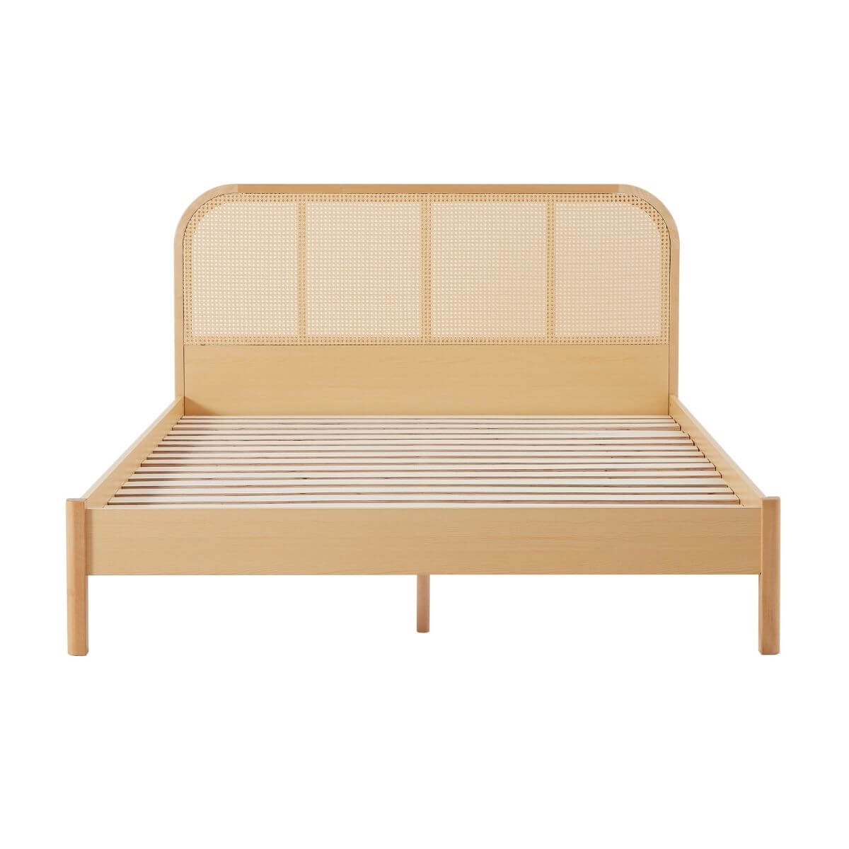 Lulu Bed Frame with Curved Rattan Bedhead - Queen-Upinteriors