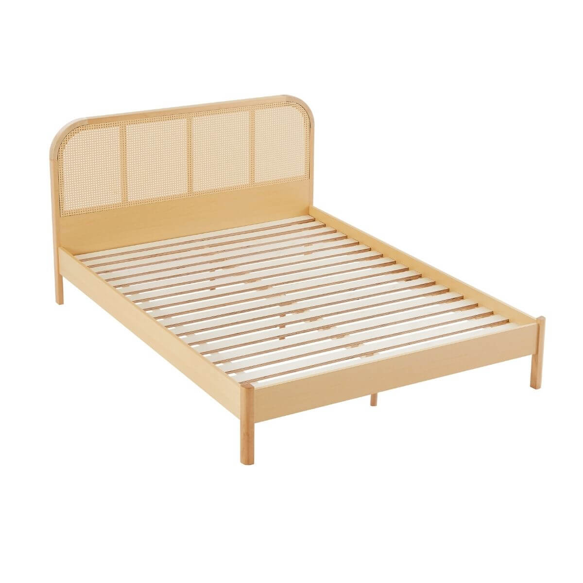 Lulu Bed Frame with Curved Rattan Bedhead - Queen-Upinteriors