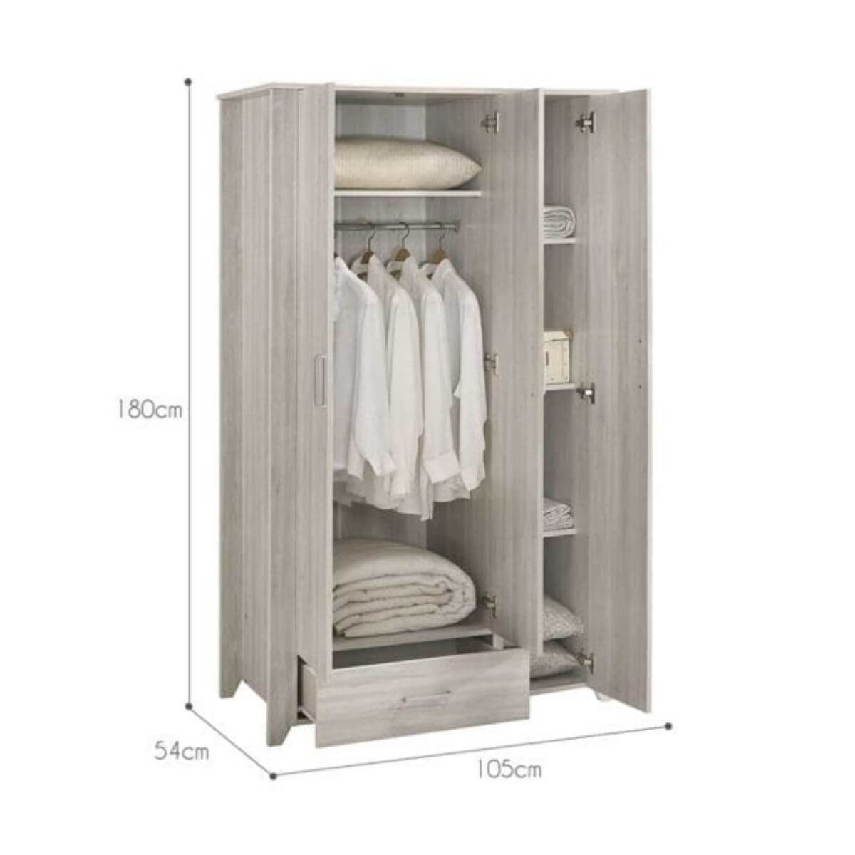 Large 3 Door Wardrobe Bedroom Storage Cabinet Closet-Upinteriors