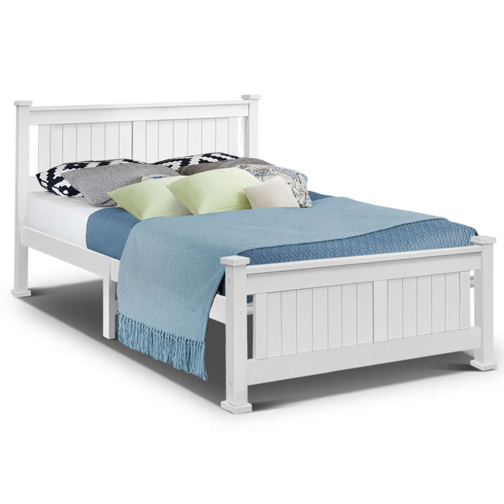 Artiss Bed Frame Double Size Wooden White RIO-Upinteriors