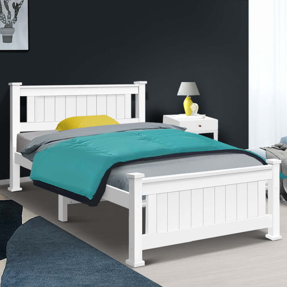 Artiss Bed Frame Single Size Wooden White RIO-Upinteriors