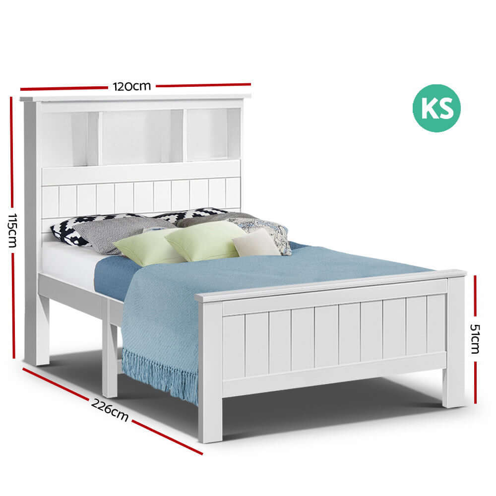 Artiss Bed Frame King Single Size Wooden with 3 Shelves Bed Head White-Upinteriors