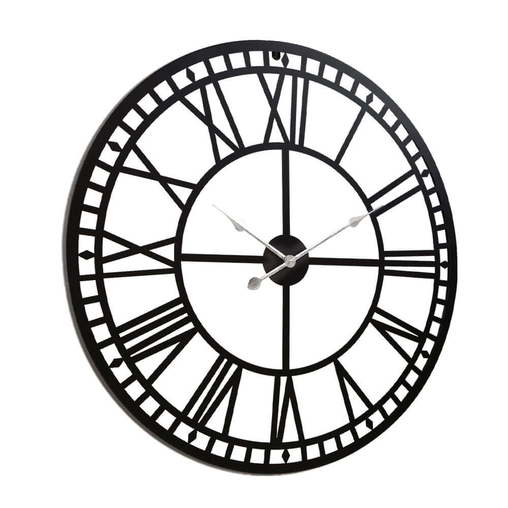Artiss 80CM Large Wall Clock Roman Numerals Round Metal Luxury Home Decor Black-Upinteriors