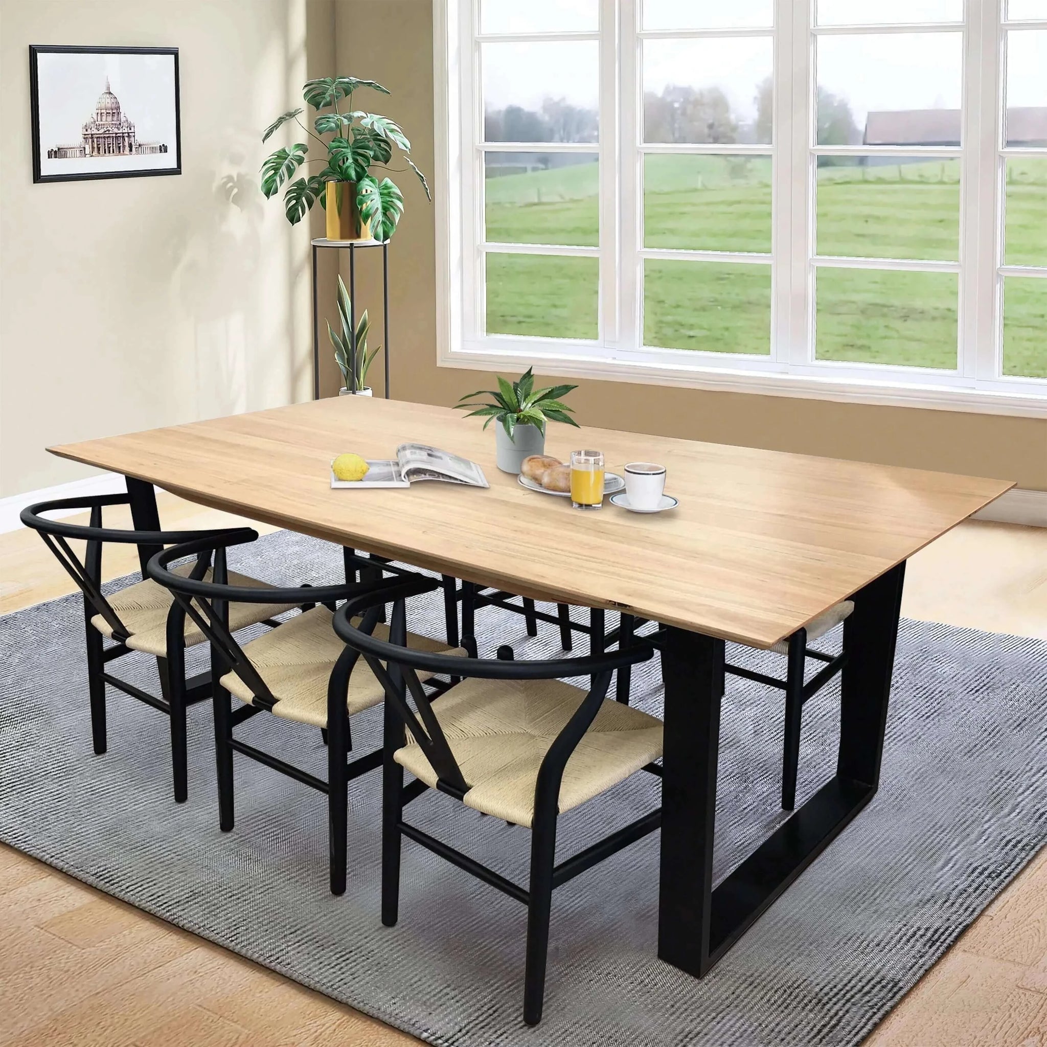 Buy aconite 7pc 180cm dining table set 6 wishbone chair solid messmate timber wood - upinteriors-Upinteriors