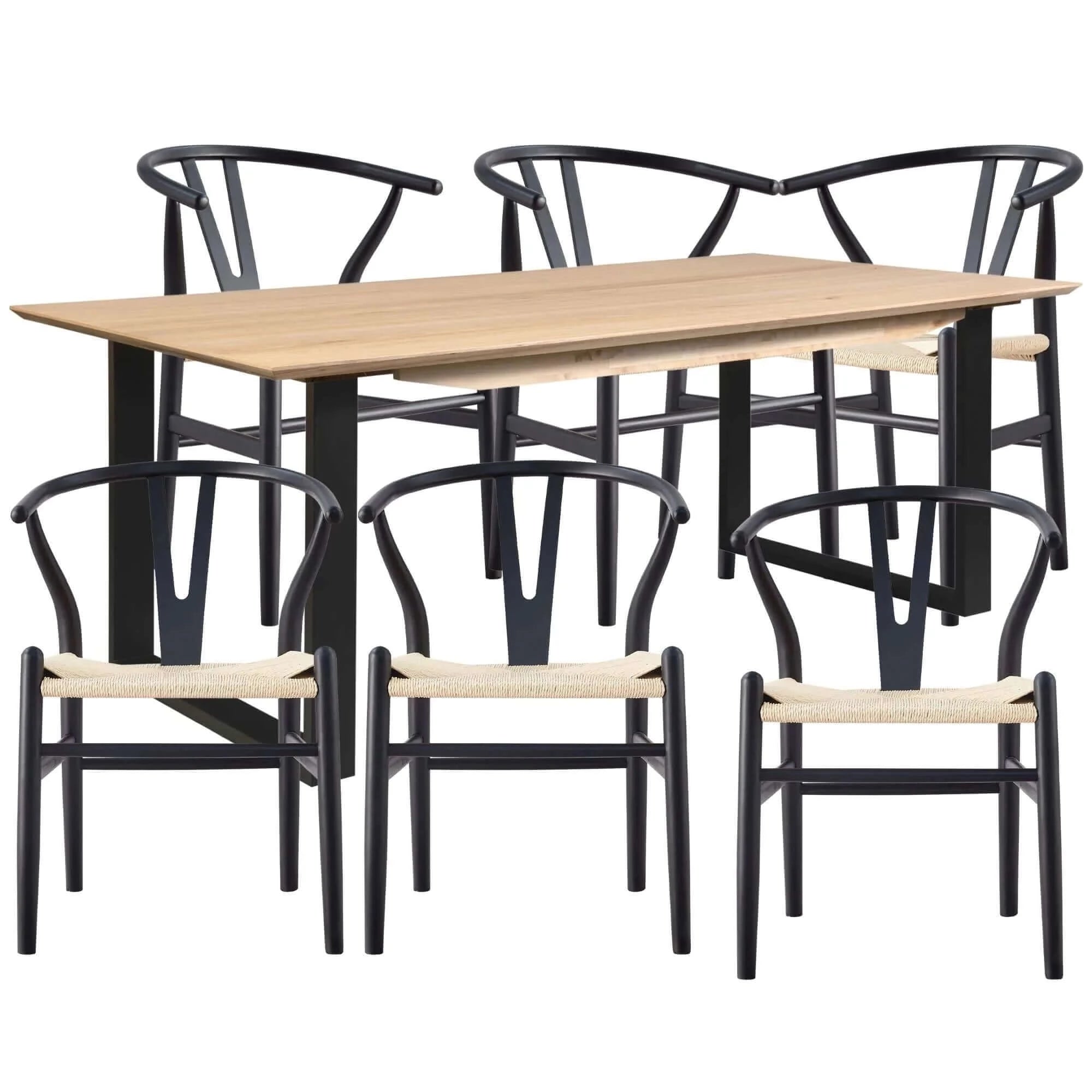 Buy aconite 7pc 180cm dining table set 6 wishbone chair solid messmate timber wood - upinteriors-Upinteriors