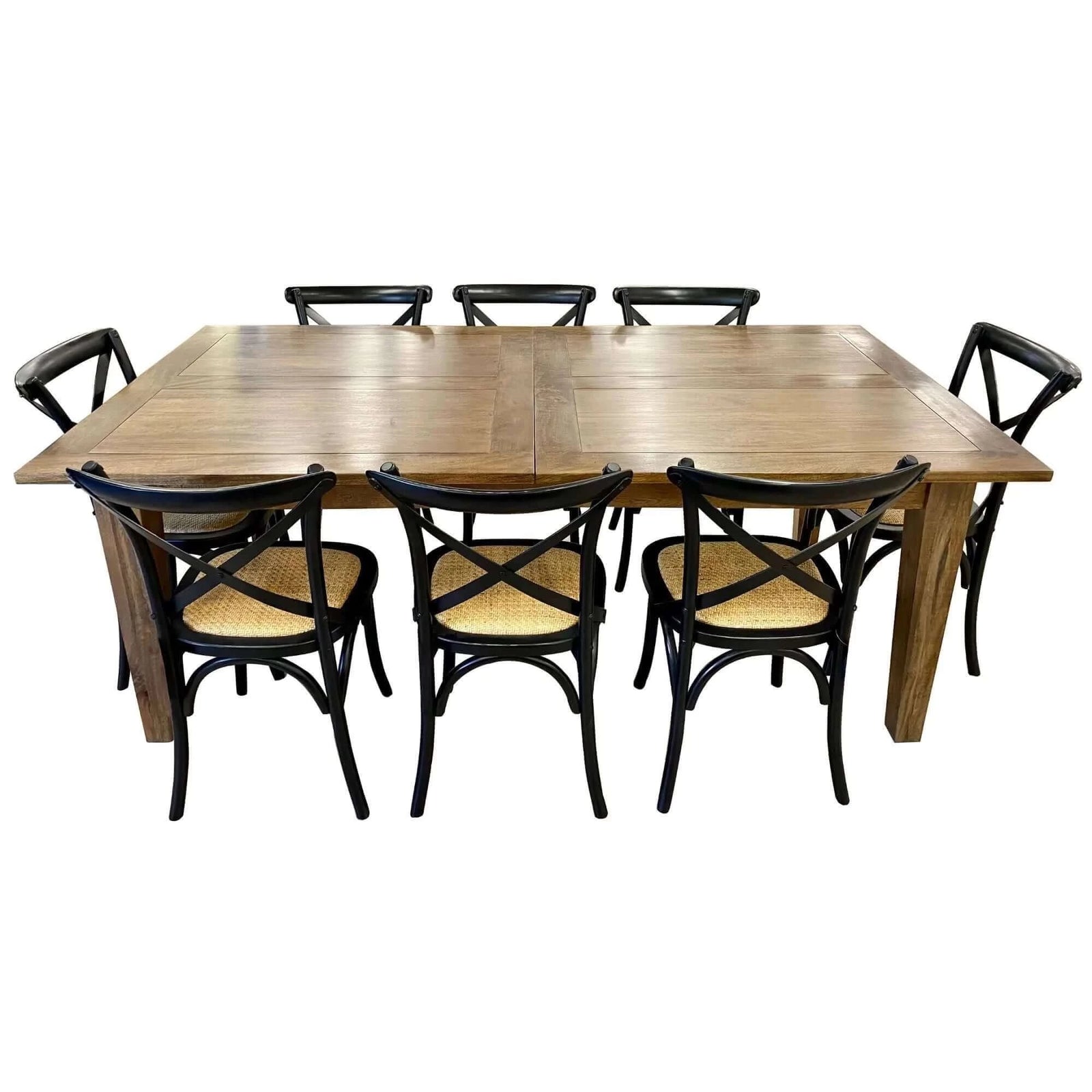 Buy aksa 9pc dining set 210-310cm extension timber table 8 black cross back chair - upinteriors-Upinteriors