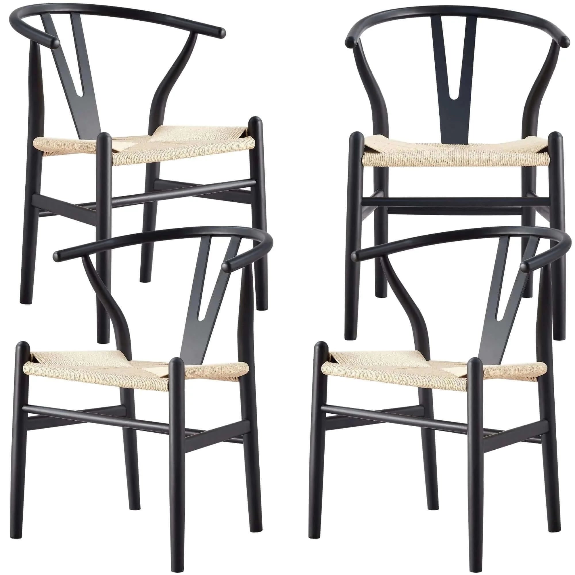 Buy anemone set of 4 wishbone dining chair beech timber replica hans wenger - black - upinteriors-Upinteriors
