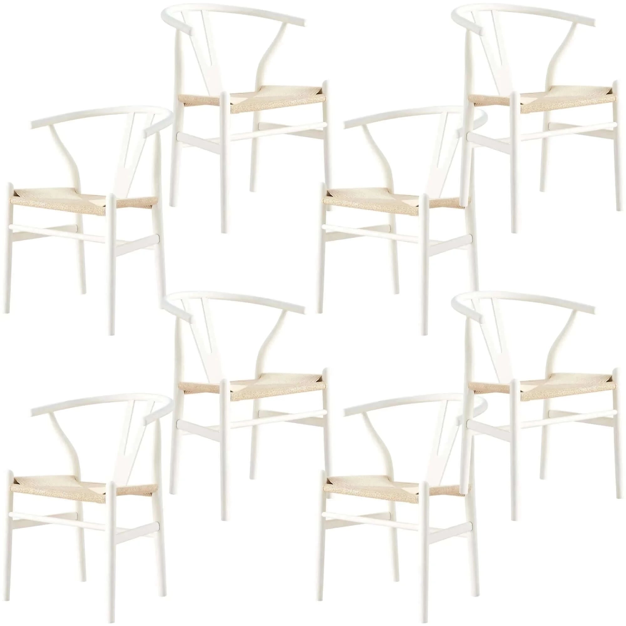Buy anemone set of 8 wishbone dining chair beech timber replica hans wenger - white - upinteriors-Upinteriors