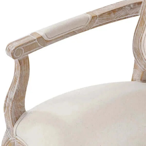 Buy arm chair linen fabric beige oak wood white washed finish - upinteriors-Upinteriors