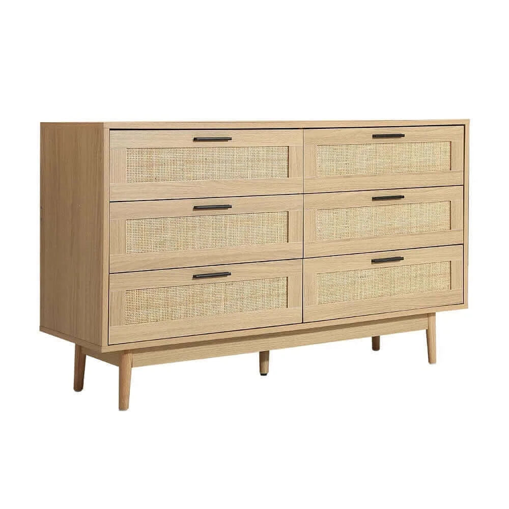 Buy artiss 6 chest of drawers rattan tallboy cabinet bedroom clothes storage wood - upinteriors-Upinteriors