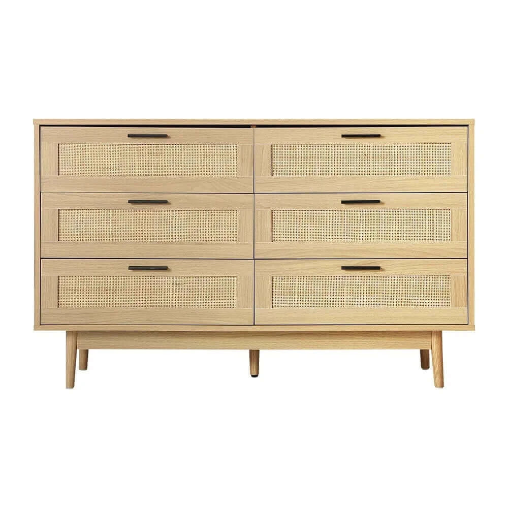 Artiss 6 Chest of Drawers Rattan Tallboy Cabinet Bedroom Clothes Storage Wood-Upinteriors