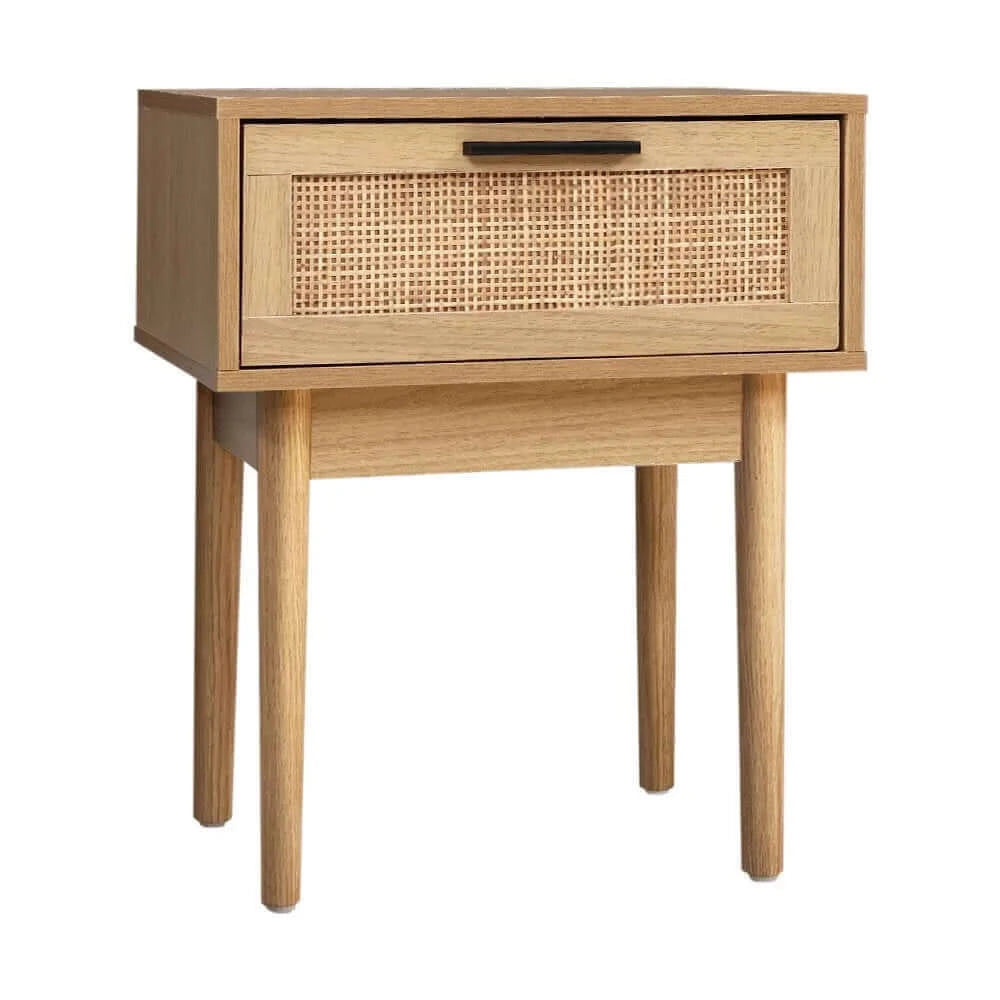 Buy artiss bedside tables table 1 drawer storage cabinet rattan wood nightstand - upinteriors-Upinteriors