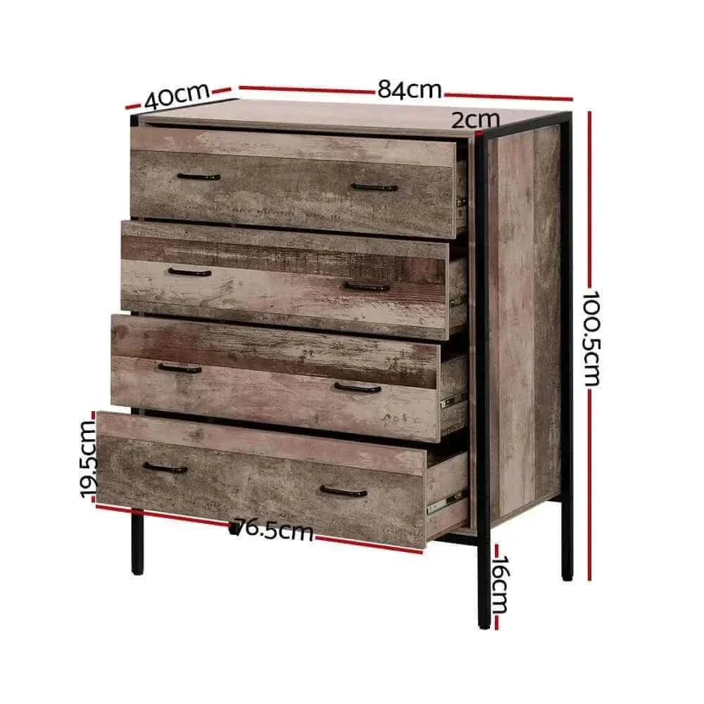 Artiss 4 Drawer Tallboy Chest Industrial Rustic Decor