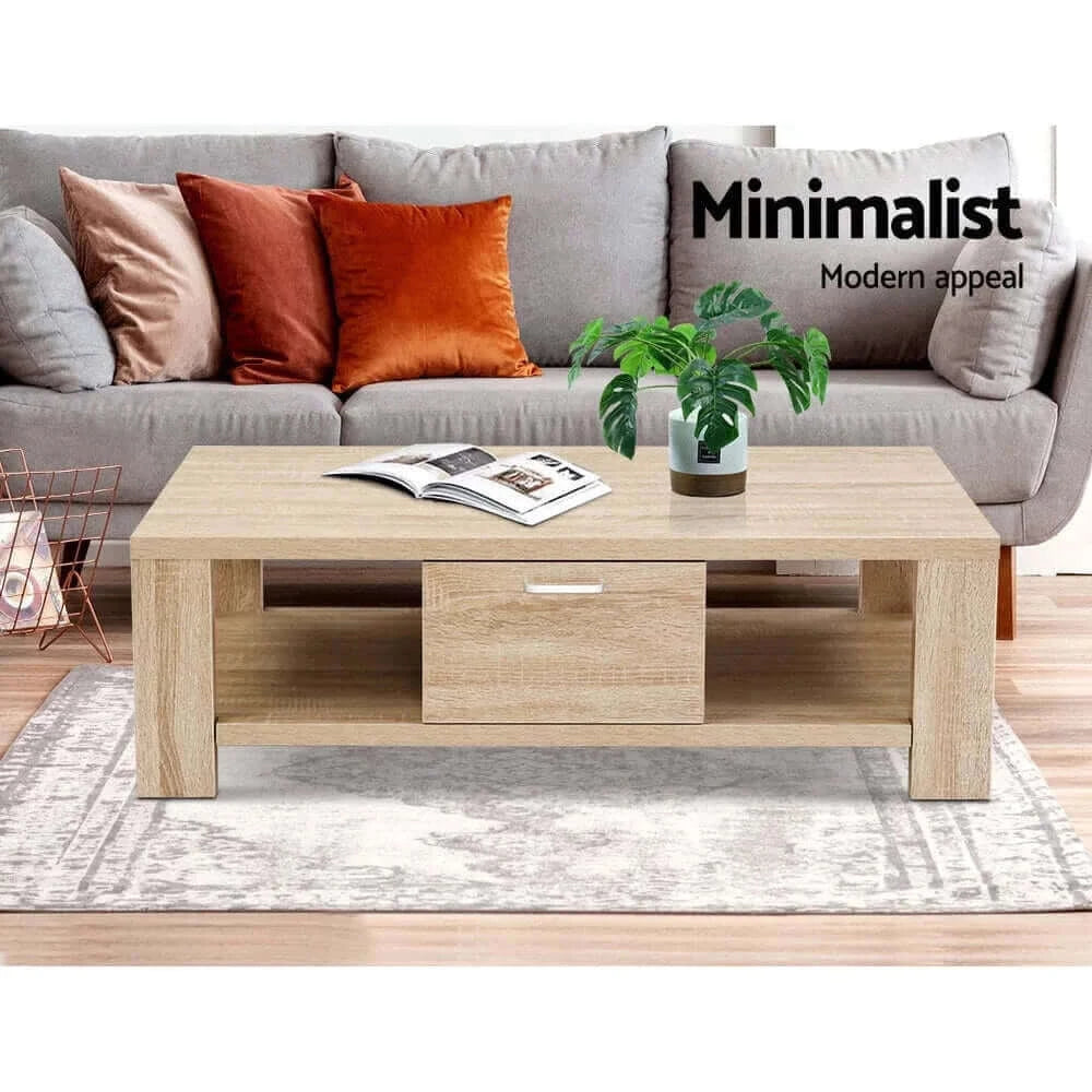 Artiss Coffee Table Wooden Shelf Storage Drawer Living Furniture Thick Tabletop-Upinteriors
