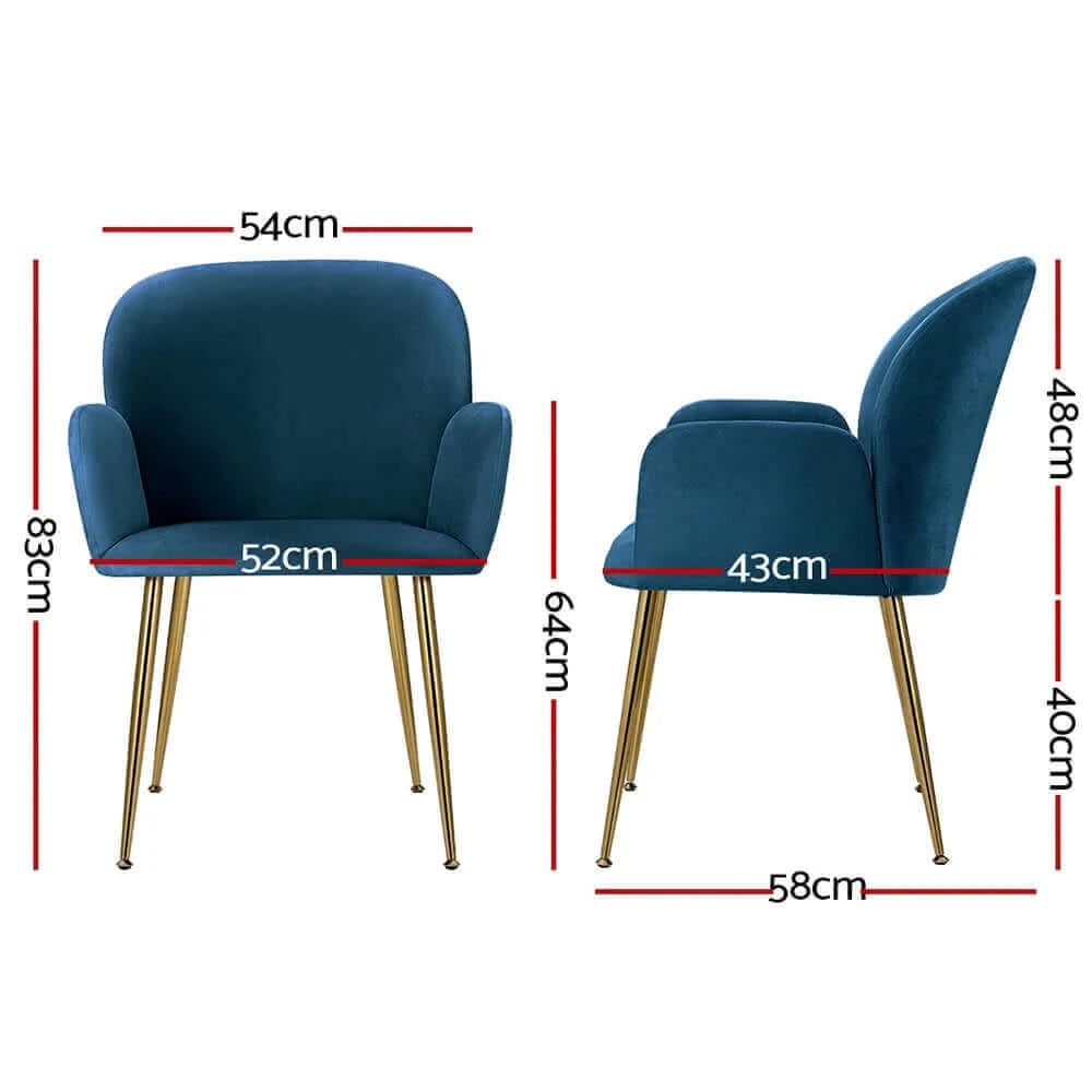 Buy artiss set of 2 kynsee dining chairs armchair cafe chair upholstered velvet blue - upinteriors-Upinteriors